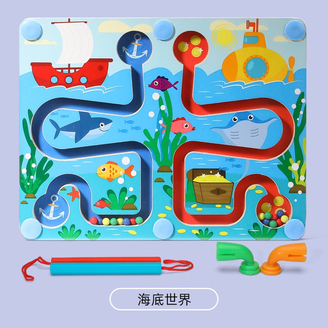 3D Wooden Magnetic Maze Puzzle Interactive Magnet Beads Maze Educational Toys for Kids