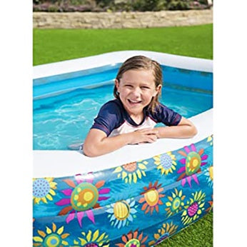 Bestway 3-Ring Rectangular Floral Design Pool for Outdoor Family Swimming Pool