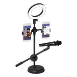 F32 Professional Microphone Stand with Dual Phone Holder and 16cm Ring Light