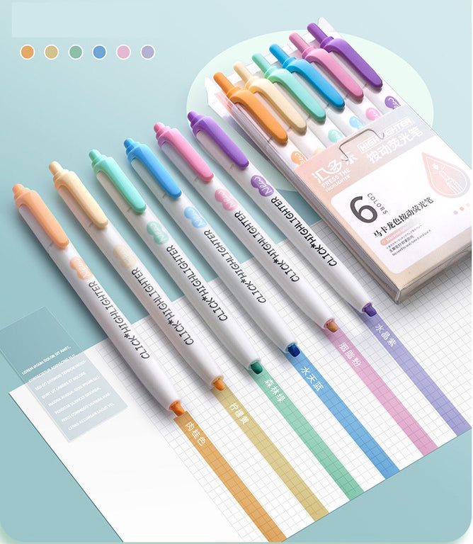 6Pcs Retractable Highlighter Fluorescent Markers for School & Office Supplies