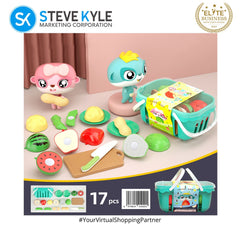 Pretend Play 17Pcs Cutting Vegetable Food Kitchen Toys with Basket for Children