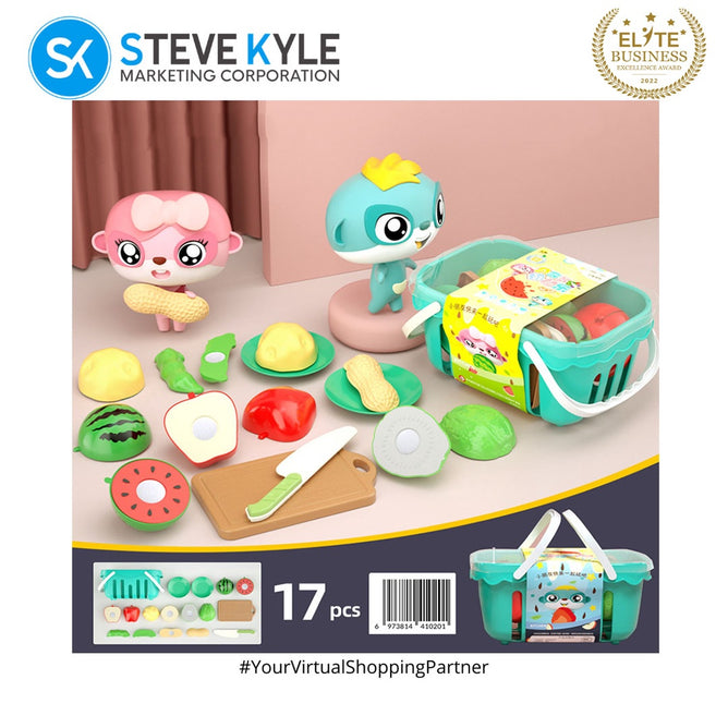 Pretend Play 17Pcs Cutting Vegetable Food Kitchen Toys with Basket for Children