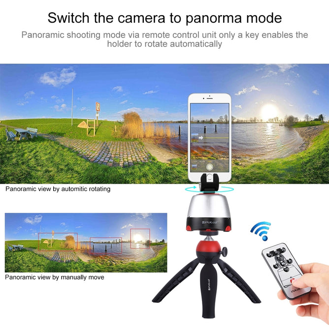 PULUZ PU362 Electronic 360 Degree Rotation Panoramic Head in Tripod Mount with Remote Controller for Smartphones, DSLR & Action Cameras