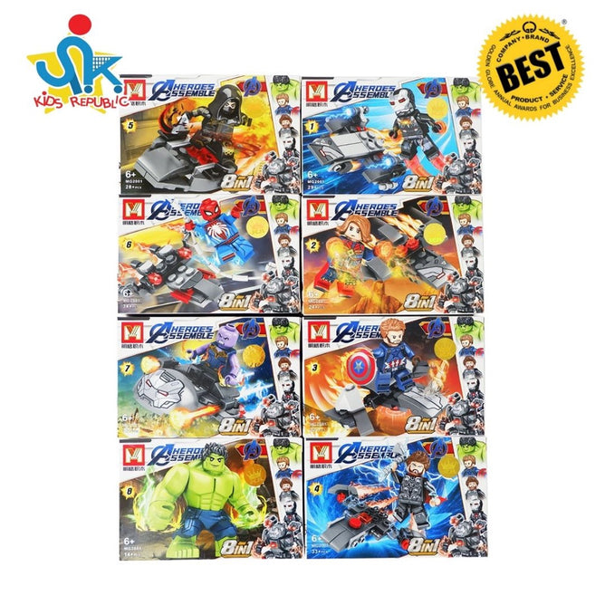 8 in 1 Heroes Assembles Mini Blocks Collectible Character Toys Gift Set for Kids