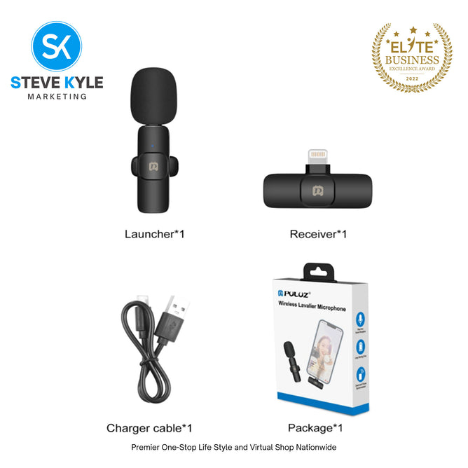 PULUZ Wireless Lavalier Noise Reduction Reverb Microphone for 8-Pin and Type-C Device