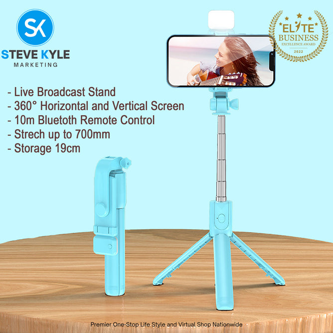 Wireless Bluetooth Foldable Selfie Stick Tripod with Fill Light Adjustable Monopod Remote Shutter