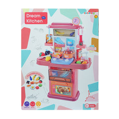 Kitchen Playset and Shopping Cart Pretend Play Kitchen Toys and Accessories Set w/ Sounds and Light