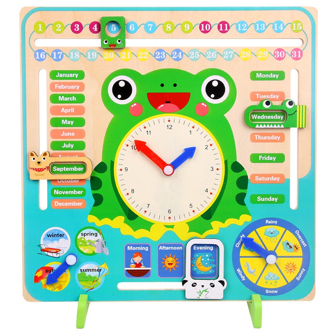 Early Learning Wooden Educational Calendar Clock Toy Date Weather Board Toy for Kids Children