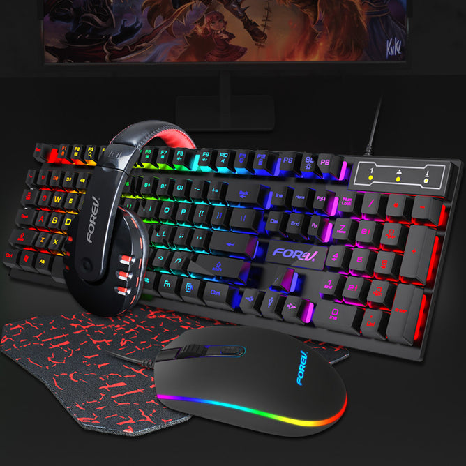 Forev FV-Q809 104-Keys 4 in 1 Gaming Combo Pack Gaming Gear RGB Backlit Gaming Keyboard