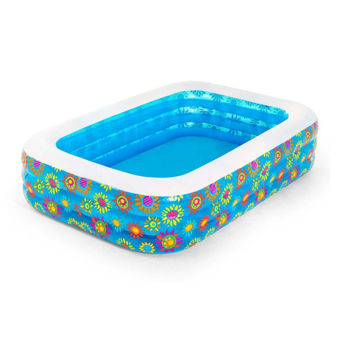 Bestway 3-Ring Rectangular Floral Design Pool for Outdoor Family Swimming Pool