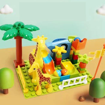 DIY Compatible Marble Race Run Slide Big Building Blocks City Funnel Maze Animal Figures Bricks Toys