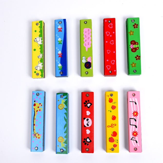 Wooden Harmonica 16 Holes Double-Row Blow Woodwind Mouth Toys for Children Musical Instruments