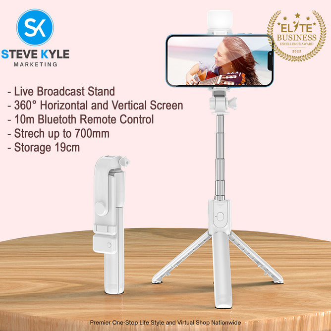 Wireless Bluetooth Foldable Selfie Stick Tripod with Fill Light Adjustable Monopod Remote Shutter