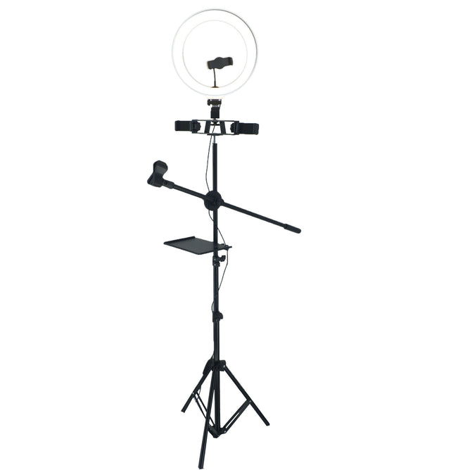 K10-120DZ 4 in 1 Ringlight with Microphone Stand, Card Tray and 2 Phone Holder