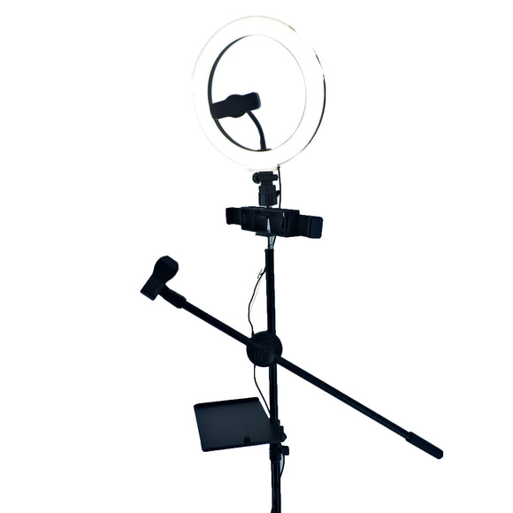 K10-120DZ 4 in 1 Ringlight with Microphone Stand, Card Tray and 2 Phone Holder