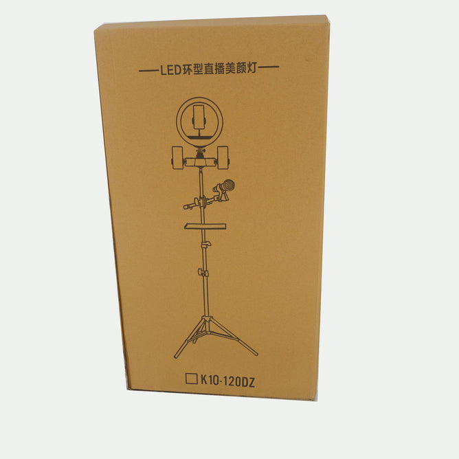 K10-120DZ 4 in 1 Ringlight with Microphone Stand, Card Tray and 2 Phone Holder