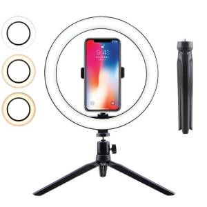 20cm Ring Light with Mini Tripod and Phone Holder Selfie LED Ring Light Photo Studio Light With Tripod Stand & Phone Holder Set for Live streaming Zoom Conference Tiktok Dimmable 3 Colors Ring Light (Vlog)