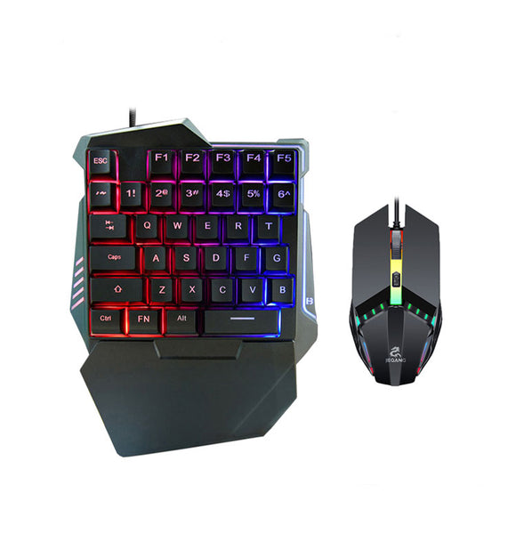 JK-913 2in1 RGB One Hand Mechanical Feel 35 Keys USB Wired with Wrist Rest Support Gaming Keyboard and RGB Backlit FPS Gaming Mouse Combo Set