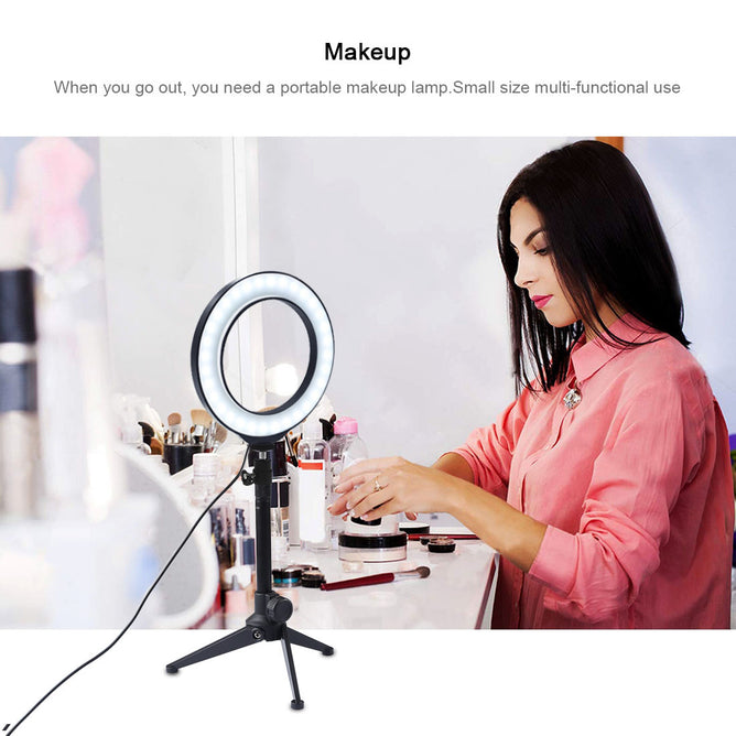 PULUZ PKT3032 6.2 inch 16cm USB 3 Modes Dimmable LED Ring Vlogging Photography Video Lights + Desktop Tripod Holder with Cold Shoe Tripod Ball Head