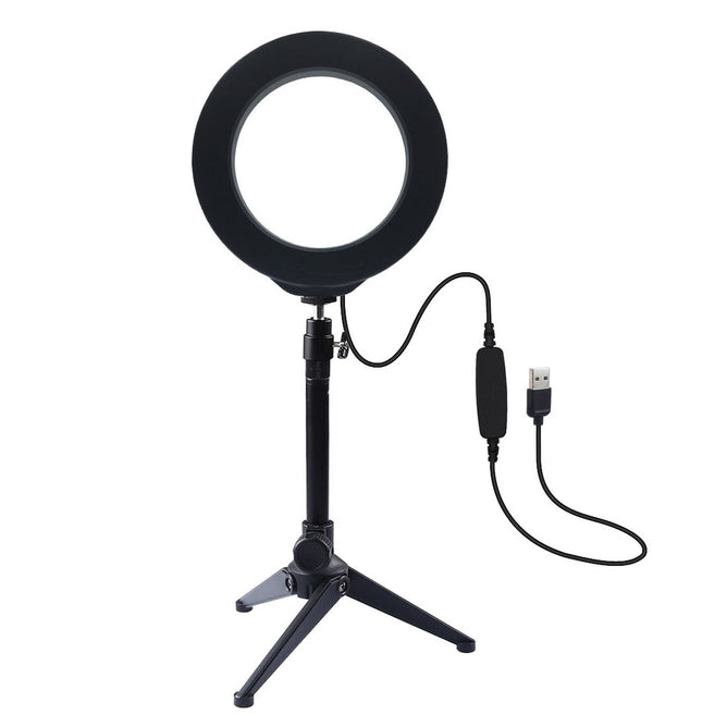 PULUZ PKT3032 6.2 inch 16cm USB 3 Modes Dimmable LED Ring Vlogging Photography Video Lights + Desktop Tripod Holder with Cold Shoe Tripod Ball Head