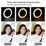 PULUZ PKT3032 6.2 inch 16cm USB 3 Modes Dimmable LED Ring Vlogging Photography Video Lights + Desktop Tripod Holder with Cold Shoe Tripod Ball Head
