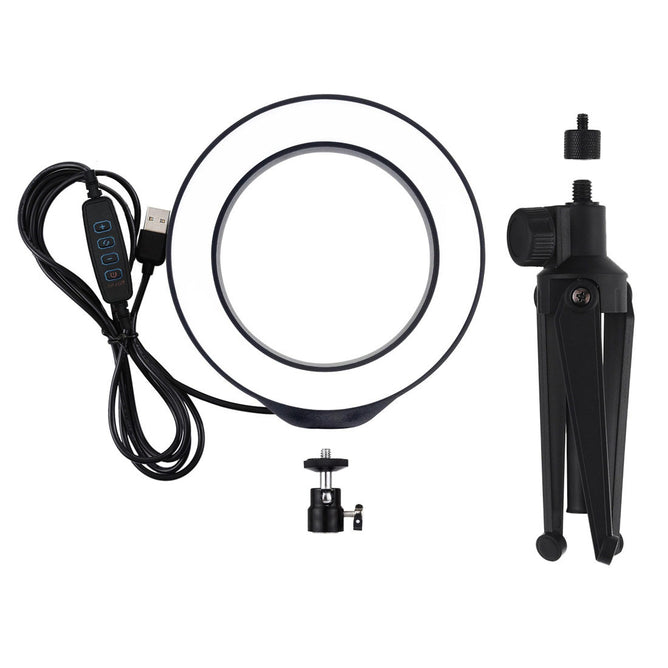 PULUZ PKT3032 6.2 inch 16cm USB 3 Modes Dimmable LED Ring Vlogging Photography Video Lights + Desktop Tripod Holder with Cold Shoe Tripod Ball Head