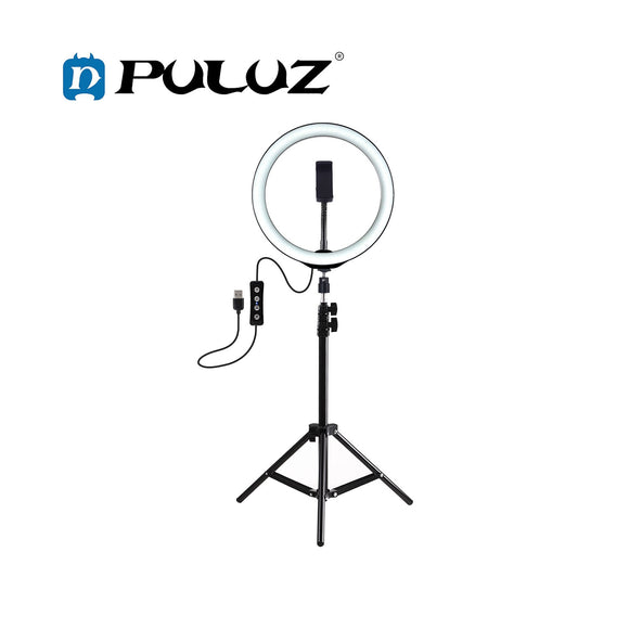 PULUZ PKT3035 1.1m Tripod Mount + 10 inch 26cm LED Ring Vlogging Video Light Live Broadcast Kits