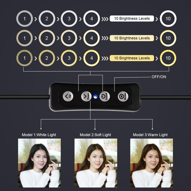 PULUZ PKT3035 1.1m Tripod Mount + 10 inch 26cm LED Ring Vlogging Video Light Live Broadcast Kits