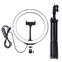 PULUZ PKT3035 1.1m Tripod Mount + 10 inch 26cm LED Ring Vlogging Video Light Live Broadcast Kits