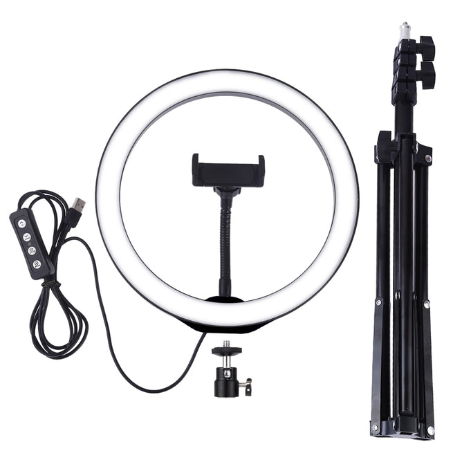 PULUZ PKT3035 1.1m Tripod Mount + 10 inch 26cm LED Ring Vlogging Video Light Live Broadcast Kits