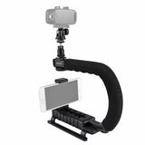 PULUZ PU3006 U/C Shape Portable Handheld DV Bracket Stabilizer Kit with Cold Shoe Tripod Head, Phone Clamp, Quick Release Buckle & Long Screw for All SLR Cameras and Home DV Camera