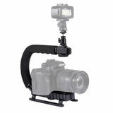 PULUZ PU3006 U/C Shape Portable Handheld DV Bracket Stabilizer Kit with Cold Shoe Tripod Head, Phone Clamp, Quick Release Buckle & Long Screw for All SLR Cameras and Home DV Camera