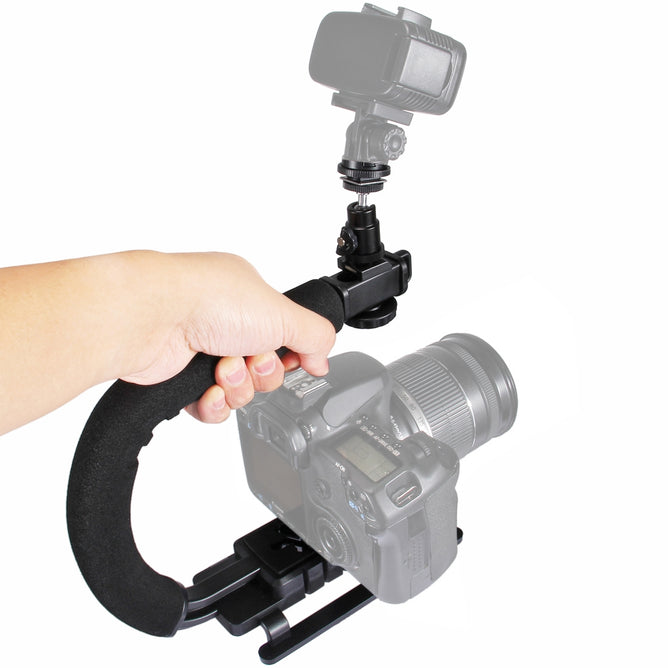 PULUZ PU3006 U/C Shape Portable Handheld DV Bracket Stabilizer Kit with Cold Shoe Tripod Head, Phone Clamp, Quick Release Buckle & Long Screw for All SLR Cameras and Home DV Camera