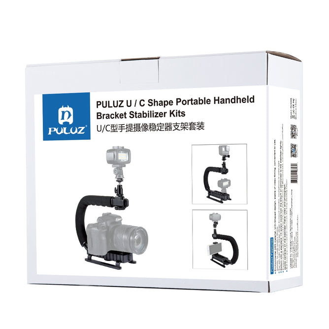 PULUZ PU3006 U/C Shape Portable Handheld DV Bracket Stabilizer Kit with Cold Shoe Tripod Head, Phone Clamp, Quick Release Buckle & Long Screw for All SLR Cameras and Home DV Camera