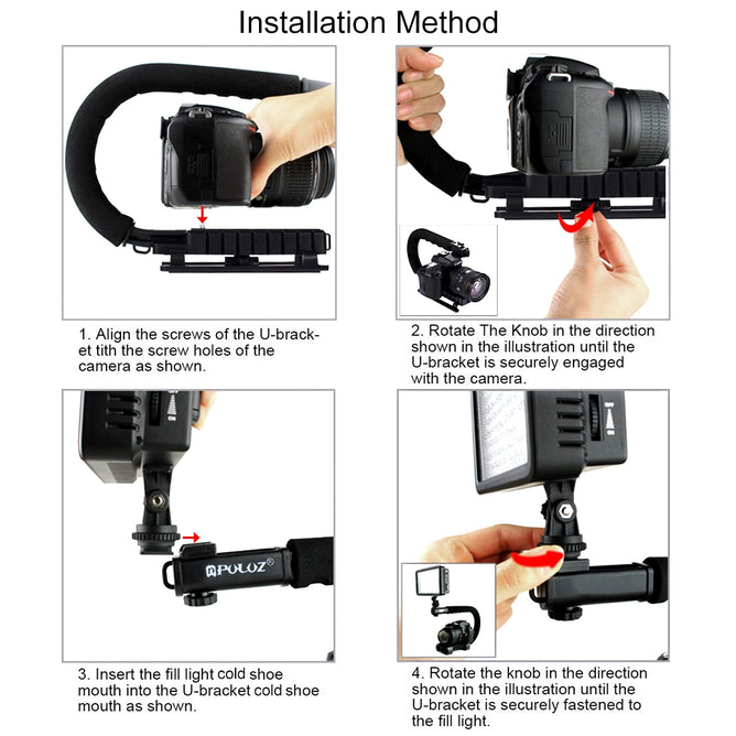 PULUZ PU3006 U/C Shape Portable Handheld DV Bracket Stabilizer Kit with Cold Shoe Tripod Head, Phone Clamp, Quick Release Buckle & Long Screw for All SLR Cameras and Home DV Camera