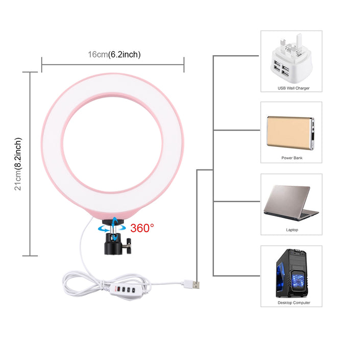 PULUZ PU378 6.2 inch 3 Modes USB Dimmable LED Ring for Vlogging, Photography & Video Lights