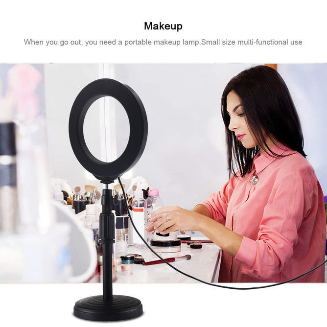 PULUZ PU392 Round Base Desktop Mount + 6.2 inch 3 Modes USB Dimmable LED Ring Vlogging Video Light