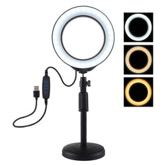 PULUZ PU392 Round Base Desktop Mount + 6.2 inch 3 Modes USB Dimmable LED Ring Vlogging Video Light