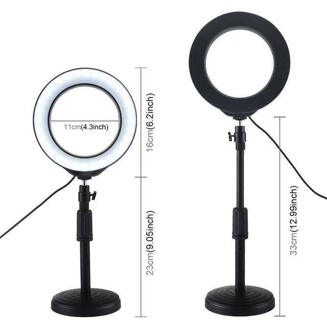 PULUZ PU392 Round Base Desktop Mount + 6.2 inch 3 Modes USB Dimmable LED Ring Vlogging Video Light