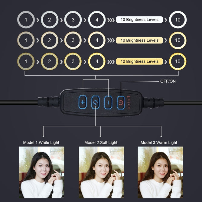 PULUZ PU392 Round Base Desktop Mount + 6.2 inch 3 Modes USB Dimmable LED Ring Vlogging Video Light