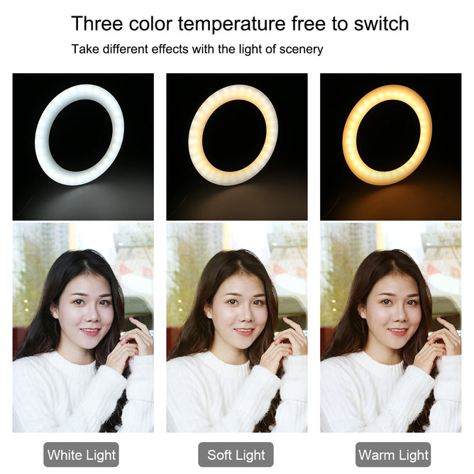 PULUZ PU392 Round Base Desktop Mount + 6.2 inch 3 Modes USB Dimmable LED Ring Vlogging Video Light