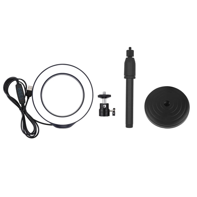 PULUZ PU392 Round Base Desktop Mount + 6.2 inch 3 Modes USB Dimmable LED Ring Vlogging Video Light