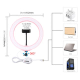 PULUZ PU397 10-inch 26cm USB 3 Modes Dimmable LED Ring Vlogging Selfie Photography Video Lights with Cold Shoe Tripod Ball Head & Phone Clamp