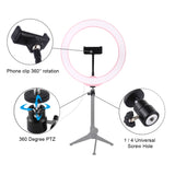 PULUZ PU397 10-inch 26cm USB 3 Modes Dimmable LED Ring Vlogging Selfie Photography Video Lights with Cold Shoe Tripod Ball Head & Phone Clamp