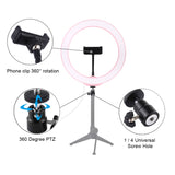 PULUZ PU397 10-inch 26cm USB 3 Modes Dimmable LED Ring Vlogging Selfie Photography Video Lights with Cold Shoe Tripod Ball Head & Phone Clamp