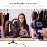 PULUZ PU397 10-inch 26cm USB 3 Modes Dimmable LED Ring Vlogging Selfie Photography Video Lights with Cold Shoe Tripod Ball Head & Phone Clamp