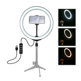 PULUZ PU397 10-inch 26cm USB 3 Modes Dimmable LED Ring Vlogging Selfie Photography Video Lights with Cold Shoe Tripod Ball Head & Phone Clamp