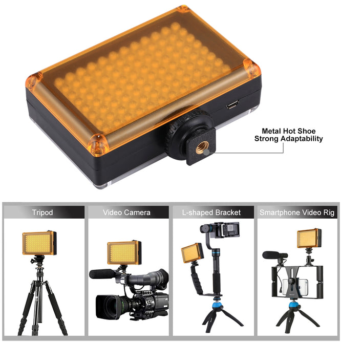 PULUZ PU4096 Pocket 96 LEDs 860LM Professional Vlogging Photography Video & Photo Studio Light with White and Orange Magnet Filters Light Panel for DSLR Cameras