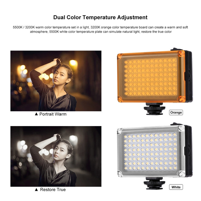 PULUZ PU4096 Pocket 96 LEDs 860LM Professional Vlogging Photography Video & Photo Studio Light with White and Orange Magnet Filters Light Panel for DSLR Cameras