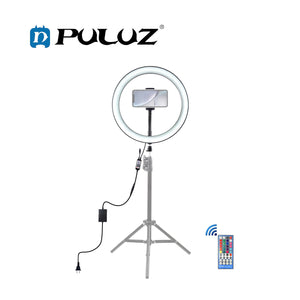 PULUZ PU411 12 inch RGB Dimmable LED Ring Vlogging Selfie Photography Video Lights with Cold Shoe Tripod Ball Head & Phone Clamp